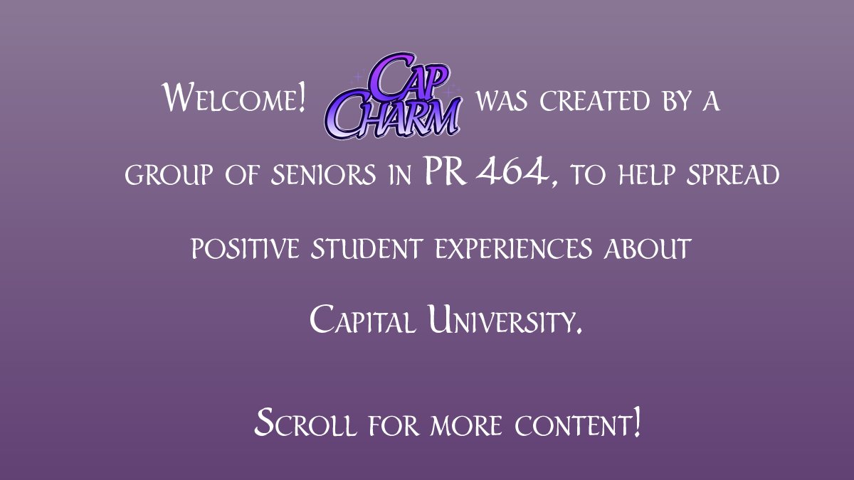 CapCharm's tweet image. Over the next few weeks, we will be accepting DMs, posting student experiences, and sharing infographics about @Capital_U 's "charm"!

Don't be shy, slide in our DMs to spread your CapCharm :)