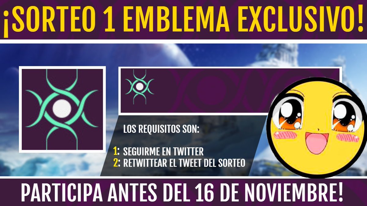 TheWildGamer95's tweet photo. 🎁¡NUEVO SORTEO DE EMBLEMA EXCLUSIVO!🎁
Sorteo 1 Emblema Exclusivo: Canciones de los Renegados!!💯👌

Los requisitos son:
1️⃣Seguirme en Twitter: https://t.co/t9zv17bHvs
2️⃣Retwittear el Tweet fijado (Este)

⏰Finaliza el 16 de Noviembre a las 19:00
Mucha Suerte!💖🤗 https://t.co/etcGa7UrP2