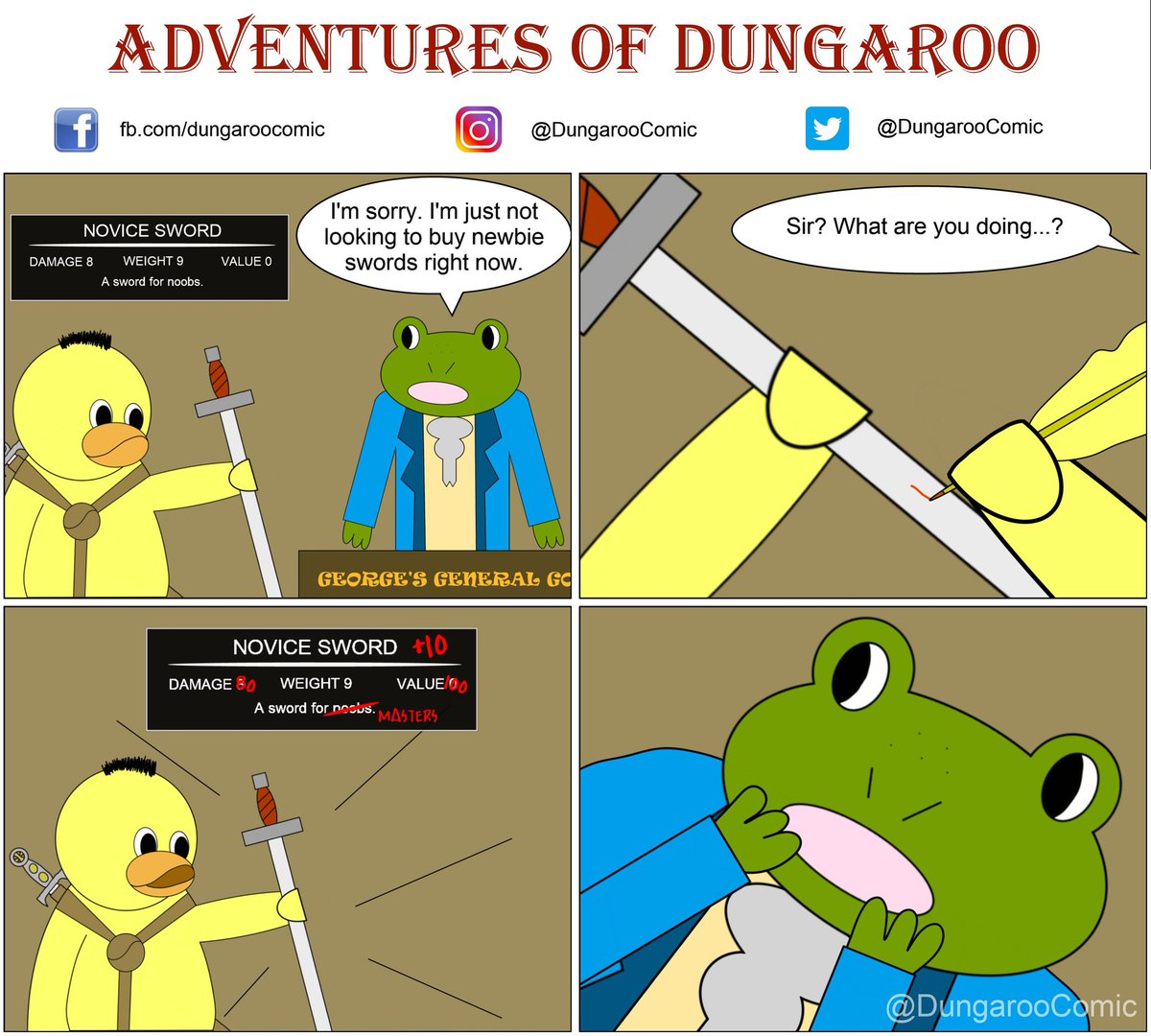 DungarooComic's tweet photo. I cannot overstate the power of a few #numbers in a weapon's #itemdescription. #dungeonsanddragons #elderscrollsonline #eso #worldofwarcraft #dnd #skyrim #skyrimmemes #genshinimpact #legendofzelda #breathofthewild #guildwars2 #medivalweapons #merchant #dungaroo #dungeonmaster https://t.co/JUUl5nlwlr