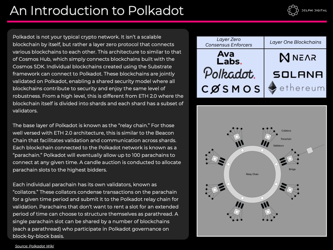 4/ Polkadot's Relay Chain is similar to the Beacon Chain, creating the infrastructure for blockchains built with  @substrate_io to seamlessly connect to PolkadotThese independent blockchain are called “parachains.”