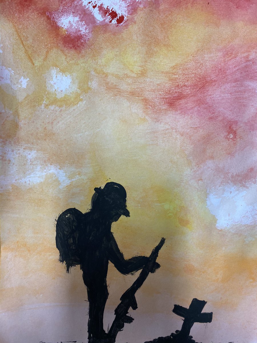 MrsNScott2018's tweet photo. Today in P6/7 @MayfieldPS we created WW1 Remembrance Day silhouette paintings. We looked at the difference between the foreground and background and learned how something visible in restricted light against a bright background creates a silhouette. #CreativeCarys #RemembranceDay https://t.co/OmEKwj4Jyv