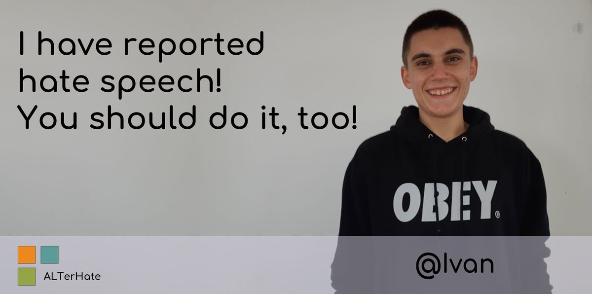 ALTer_Hate's tweet photo. 👉Hate speech exists and affects people, but there are ways how to counter it! For example, Ivan reports it on social media... maybe you could try the same. 💪

#ALTerHate #Speech4Change #nohatespeech https://t.co/KZpG0uyQK6