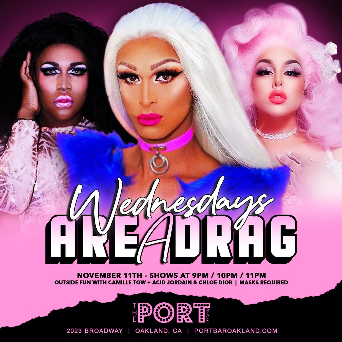 Wednesdays Are A Drag but they're also a Hit! Join Camille Tow
 for Wednesdays Area A Drag this week with our new performances at 9PM, 10PM &amp; 11PM.
DM us now for 9PM reservations. #dragshow #oakland
