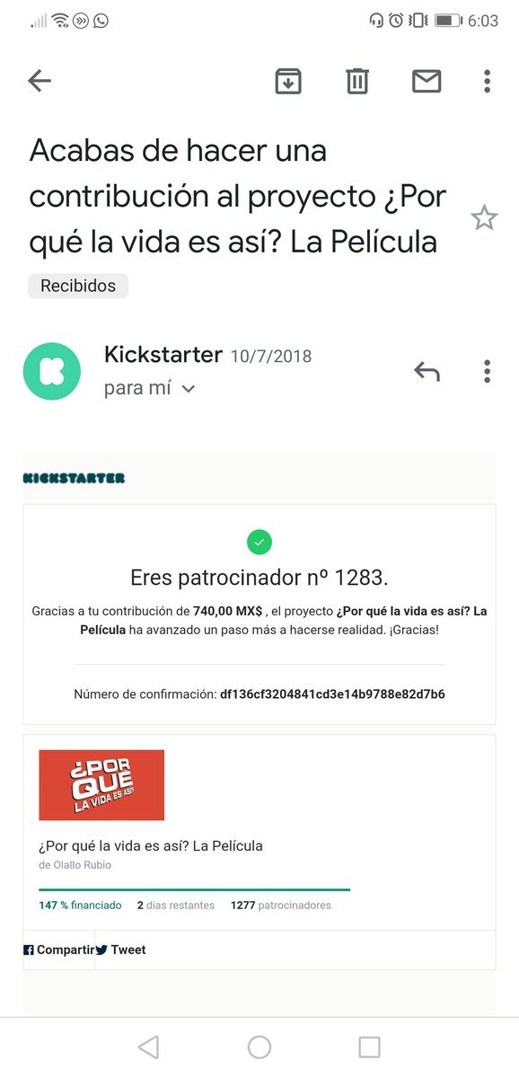 elbuensebas's tweet photo. @Olallo_Rubio @abrineme #PorQueLaVidaEsAsí #ConvoyFilms oigan, pero ya nunca mandaron nada del kickstarter, ni recibí el correo para que mi nombre aparezca en la película ni nada https://t.co/uCFgjC5lbL