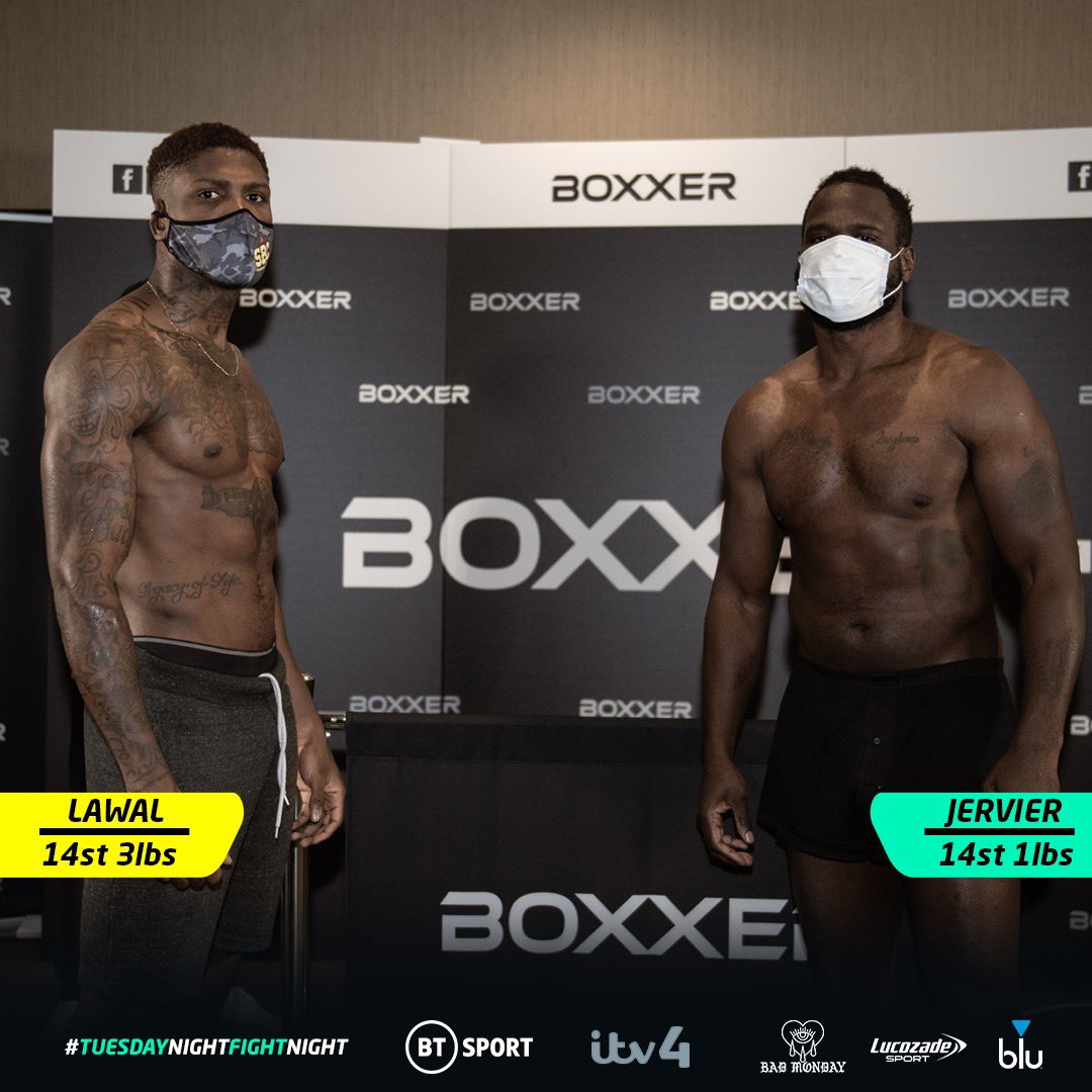 BOXXER (@boxxer) on Twitter photo Covid test ✅
Weigh-ins ✅
#TuesdayNightFightNight in ON🤝
<a href="/ZakChelli/">Zak Chelli</a> ⚖️ Vlad Georgiev
<a href="/Harry16Woods/">Harry Woods</a> ⚖️ <a href="/Goldie_MM/">Mike McGoldrick</a>
<a href="/FlorianMarku92/">Florian Marku 👑</a> ⚖️ <a href="/Muma_Mweemba/">🇿🇲Muma ‘Bruiser’ Mweemba🇬🇧</a>
<a href="/lethallawal/">Mikael Lawal</a> ⚖️ Ossie Jervier
🗓Nov10
⏰8pm
📺 ITV4 (<a href="/ITVBoxing/">ITV Boxing</a>) BT Sport1 (@BTSportBoxing) Covid test ✅
Weigh-ins ✅
#TuesdayNightFightNight in ON🤝
<a href="/ZakChelli/">Zak Chelli</a> ⚖️ Vlad Georgiev
<a href="/Harry16Woods/">Harry Woods</a> ⚖️ <a href="/Goldie_MM/">Mike McGoldrick</a>
<a href="/FlorianMarku92/">Florian Marku 👑</a> ⚖️ <a href="/Muma_Mweemba/">🇿🇲Muma ‘Bruiser’ Mweemba🇬🇧</a>
<a href="/lethallawal/">Mikael Lawal</a> ⚖️ Ossie Jervier
🗓Nov10
⏰8pm
📺 ITV4 (<a href="/ITVBoxing/">ITV Boxing</a>) BT Sport1 (@BTSportBoxing)