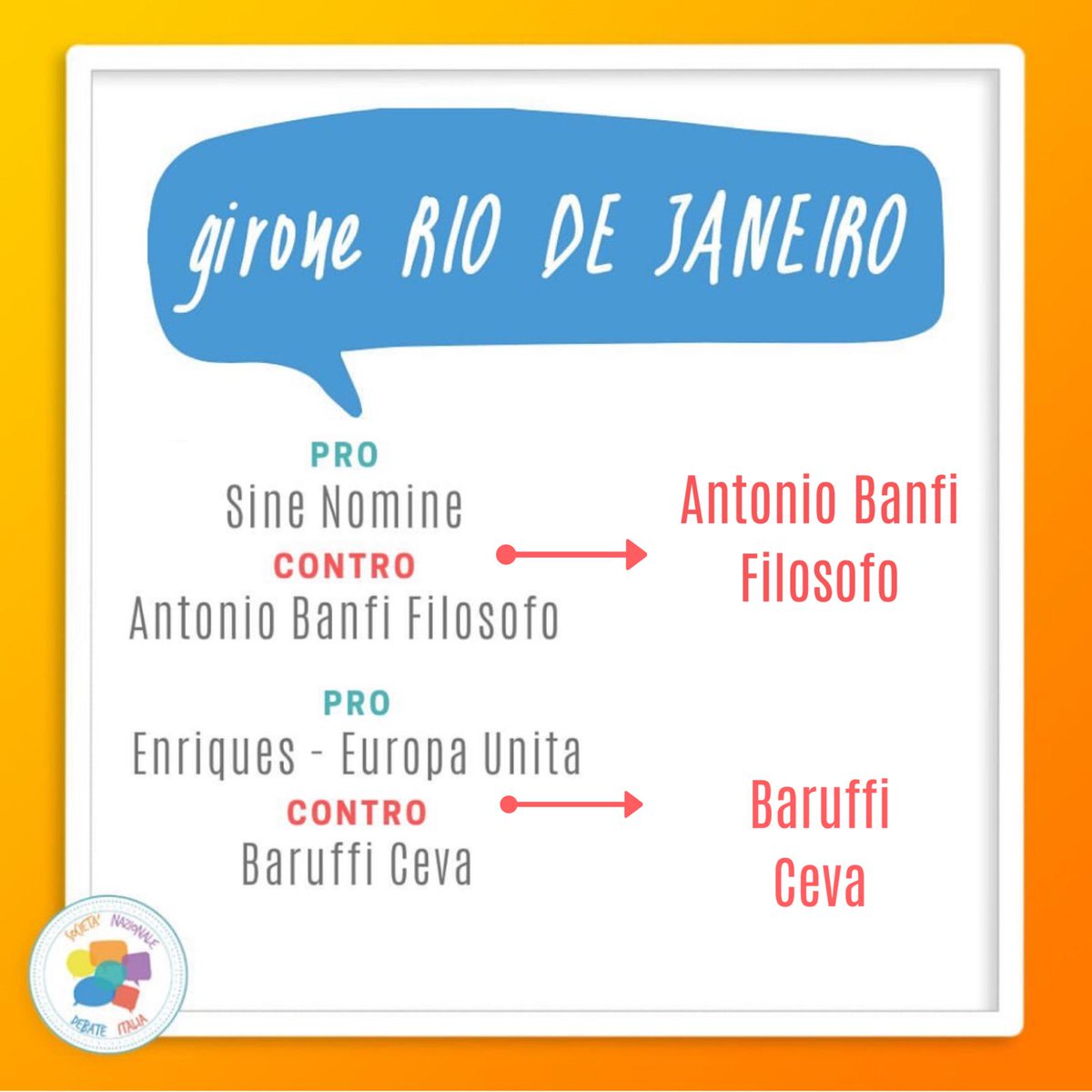 📌 Girone Rio de Janeiro: #vincono "Antonio Banfi Filosofo" e "Baruffi Ceva"