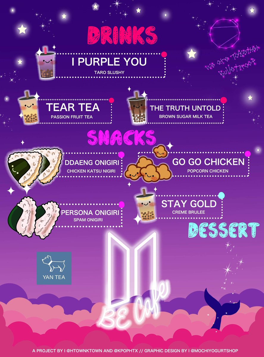HTownKTown1's tweet photo. Exciting addition to Be Cafรจ is the themed menu! From drinks to snacks and dessert we have everything for you โบ๐๐
Courtesy of Yan Tea! We hope you get to try these treats!
#BTS #BeCafeHTX #BTSARMY https://t.co/Q5EfzYsT3T