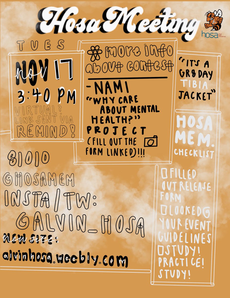 Alvin_HOSA's tweet photo. Meeting Tomorrow!!! More information about competition, check the replies for the form! https://t.co/H0BAb7CzfS
