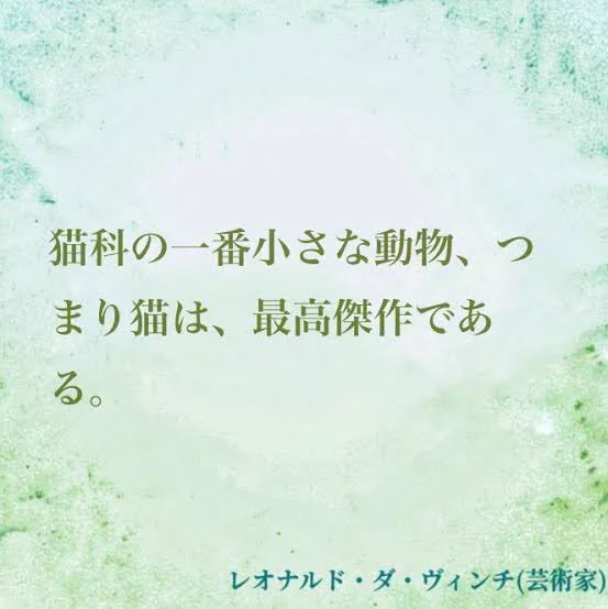 @jctakashi 「猫科の一番小さな動物、つまり猫は、最高傑作である」
by レオナルド・ダ・ヴィンチ
#名言 #レオナルド・ダ・ヴィンチ #ENTP #ナル心理学 #MBTI 