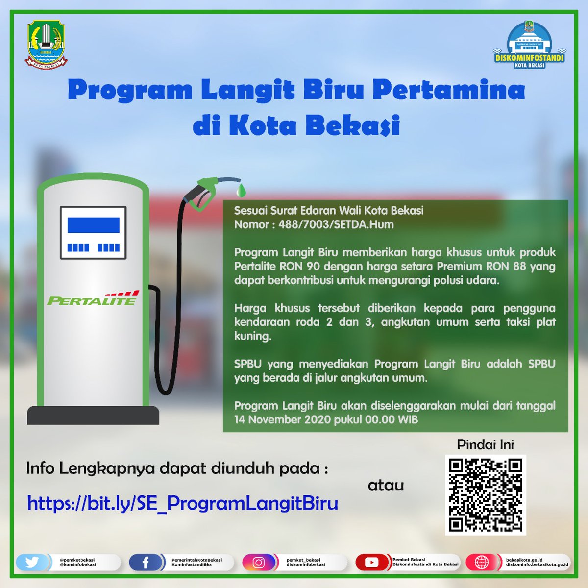 pemkotbekasi's tweet photo. Selamat siang Kota Bekasi ๐ค๐
Program Langit Biru Pertamina di Kota Bekasi, Sesuai Surat Edaran Wali Kota Bekasi Nomor : 488/7003/SETDA.Hum
Info lengkapnya : https://t.co/Zsm8wTUggd
#ProgramLangitBiru
#KotaBekasi
#Diskominfostandi https://t.co/SBLJgTDVFt