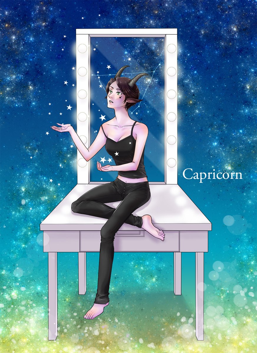 Midori على تويتر 星座擬人化女子 射手座 山羊座 次は 魚座アップ予定です 数日後 創作イラスト 星座イラスト 擬人化イラスト 絵描きさんと繋がりたい