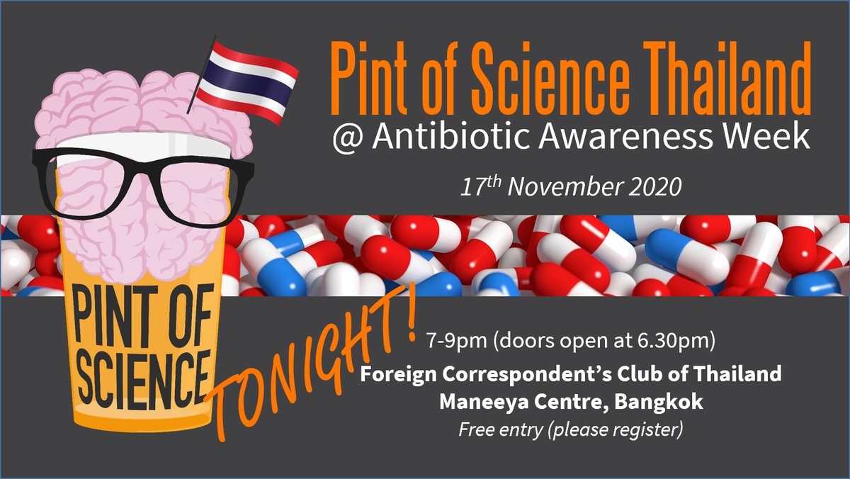 Join Pint of Science Thailand tonight <a href="/FCCThai/">FCCThai</a> for #AntibioticAwarenessWeek and hear some exciting talks on how #AntibioticResistance affects you! <a href="/pintsworld/">Pint of Science World</a> <a href="/MORUBKK/">MORU</a> #AMR