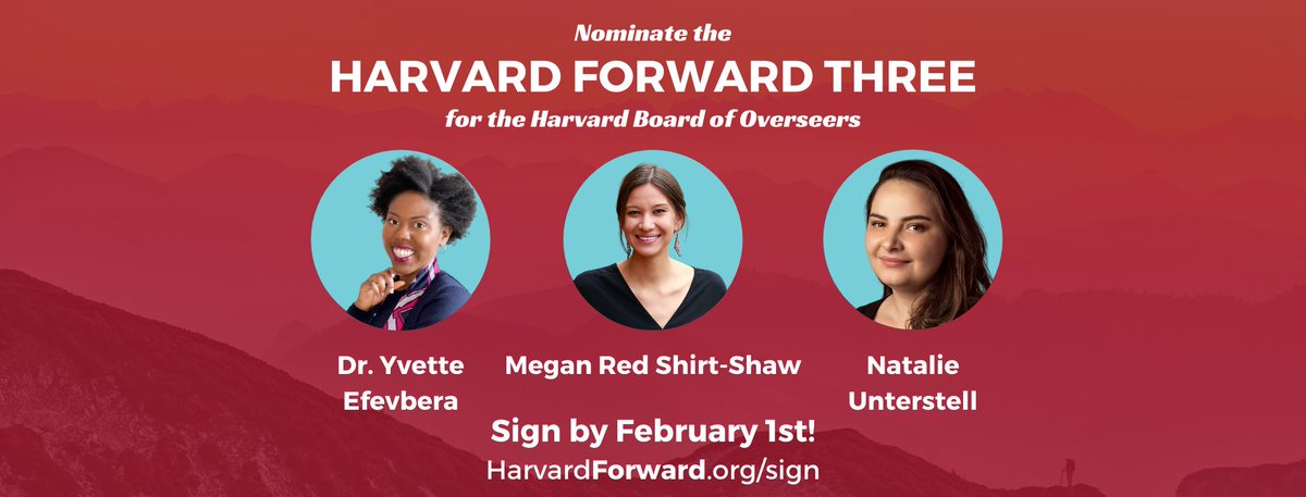 BREAKING: 3 outstanding Harvard alumnae are running for the Harvard Board of Overseers to move #HarvardForward on climate action, racial justice, and inclusive governance. They need 2,987 <a href="/HarvardAlumni/">Harvard Alumni Association</a> signatures to get on the ballot – sign today!

HarvardForward.org/sign