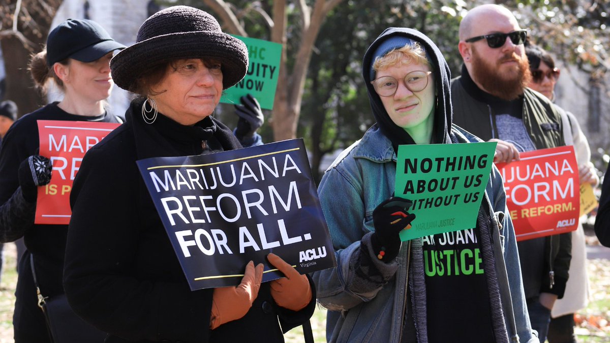 ACLUVA's tweet photo. Black Virginians have been targeted in marijuana law enforcement, and legalizing it now needs to repair that harm. 

We will continue to show up and speak out to make sure Virginia legalize it right, just as we did before. @thcjusticenow https://t.co/60ZwLGGiPn