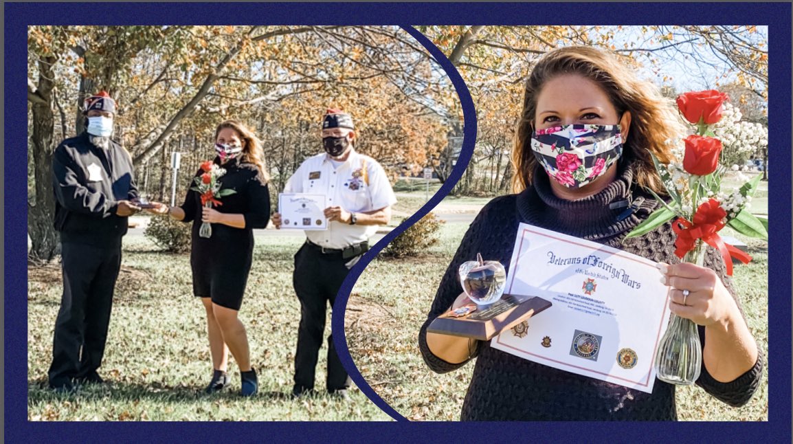 Honoring Ms. Welke for receiving the Veterans of Foreign Wars award.  She continues to foster patriotism, develop democratic values &amp; promote civic responsibility in her students. You are a difference maker! #cOURage2020 #passionandpurpose #lcps21 <a href="/VFWHQ/">VFW National HQ</a> <a href="/welkenation/">Cher Welke</a>