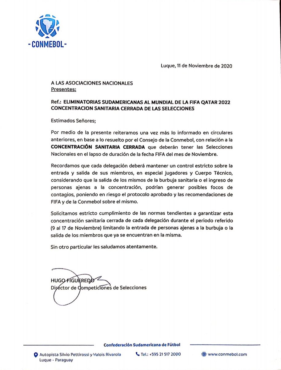MervinMaldonad0's tweet photo. FÚTBOL:
Comparto con ustedes la comunicación de #Conmebol donde reitera que las fechas #FIFA de noviembre para todos deben ser concentración sanitaria cerrada. Cumpliendo esto, el partido de nuestra #VENEZUELA vs #CHILE en el Olímpico UCV será sin público

#EnVenezuelaBrillaLaPaz https://t.co/6EVI32d7F2