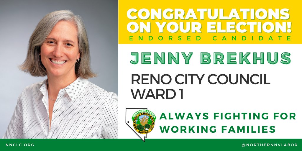 northernnvlabor's tweet photo. Congrats to @JennyBrekhus on her successful reelection to Reno City Council Ward 1! ๐ #Labor2020 #UnionVotes https://t.co/dmjTVqN2yn