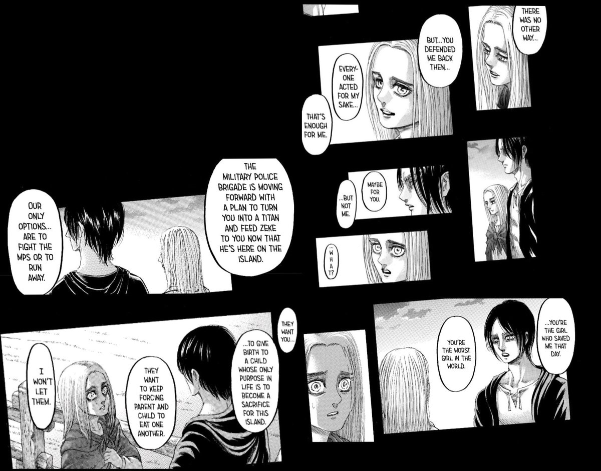 They know exactly when Hisu is acting as the fake goddess Krista and both prefer the real Historia. Both also have long and honest conversations with her and remind to her that her life is precious and she doesn't have to sacrifice for the sake of others.