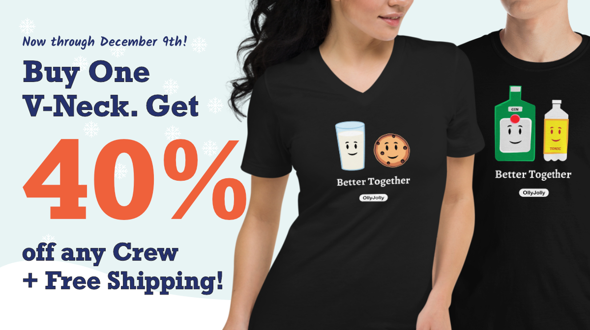 OllyJollyShop's tweet photo. The holidays are here. This has been a challenging year for all of us. The least you can do is take some time and celebrate yourself. Express yourself with our new line of v-neck #t-shirts #holidayseason  #holdays #shopping #deals #fun #gifts #BlackFriday  #CyberMonday https://t.co/KPP3s20ymy