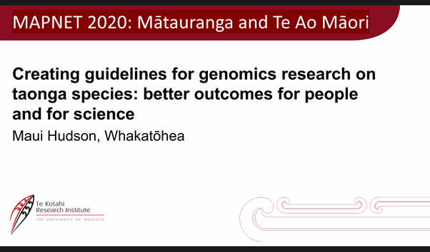 LauraDuntsch's tweet photo. The final #MapNet 2020 session happening now on the theme of #Māori kaupapa and Te Ao Māori in research on #taonga species, with the awesome Associate Professor Maui Hudson presenting!
@ScienceUoA @GenomicsNZ #phdlife #phdchat #aotearoa https://t.co/86FpuJQHOT