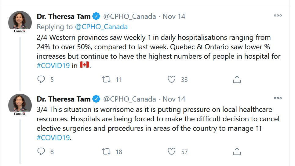 3) Legault’s reassuring message is at odds with the assessment by Canada’s chief public health officer. Dr. Theresa Tam warned Saturday that although Quebec has reported lower increases in hospitalizations than some provinces, it continues to treat a very high number of patients.
