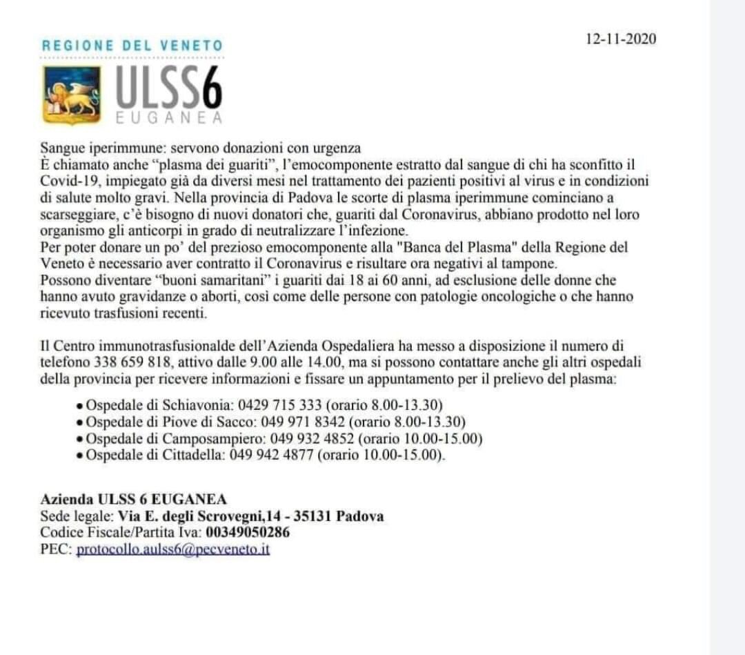 barbarabononi's tweet photo. #ulss6 #regioneveneto #sangue #plasma #donazioni #terapie #COVID19 #Covid_19 
chiedo di diffondere
#RetweeetPlease #Retwett https://t.co/4zYnN7PncG