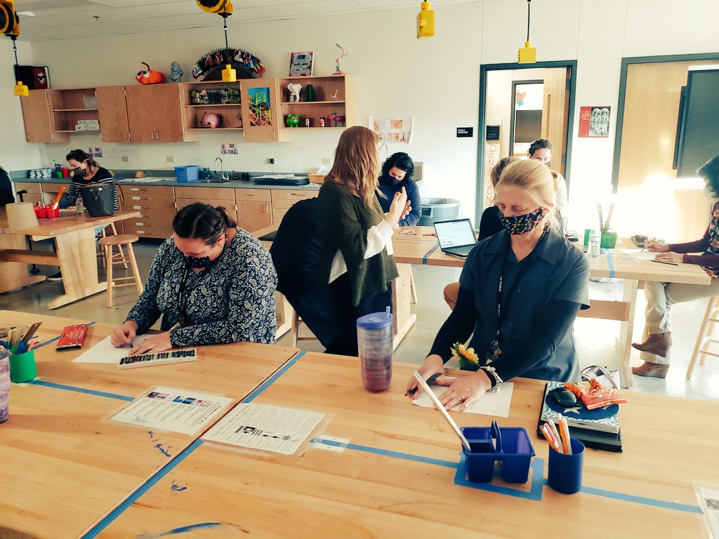 DrBetoHinojosa's tweet photo. The Well on the road! @VossMiddle enjoyed a visit from @BoerneISD Student Support Services during our faculty meeting today. Art Therapy, Mindfulness, Stretch to Destress and more was offered. Keep taking great care of yourselves, team! @denisenipper1 @lisa_reeh @AlesaP https://t.co/MocaBtXe1x