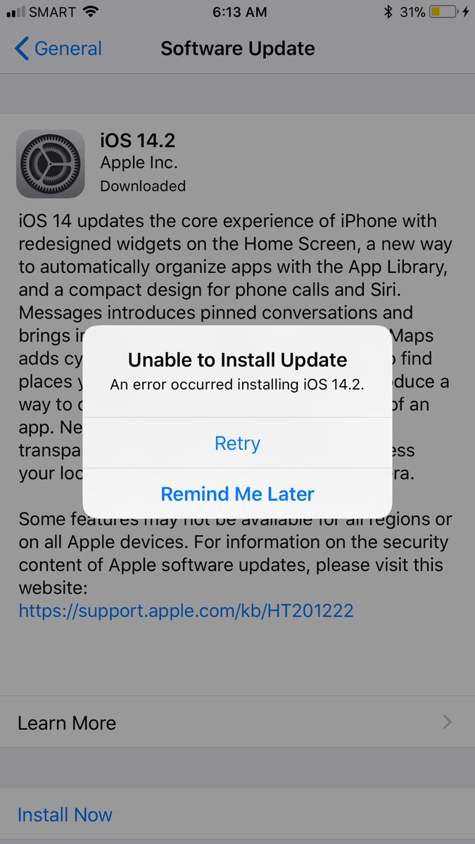 weinsworld's tweet image. It's really stressful when you have deleted almost all photos, videos and apps and you still get this message when updating your IOS.

"An error occured installing IOS 14.2"

#IOSProblems
#iPhoneIssue
