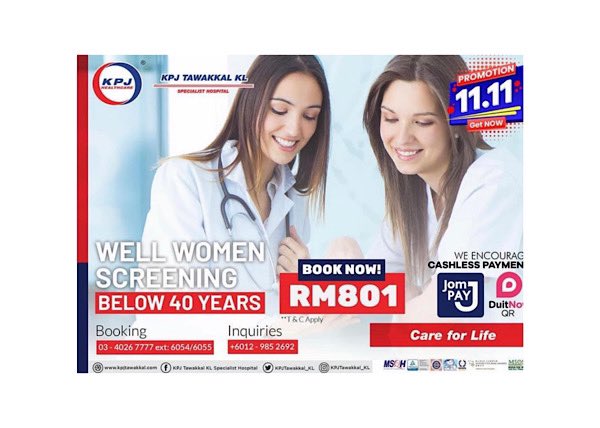 kpjtawakkal_kl's tweet photo. Fret not! KPJ Tawakkal KL Specialist Hospital brings you a *SPECIAL 11.11 PROMOTION!* for our Screening Packages. 
Don’t forget to use our promo code: *NOWVEMBER* and get 11% Off ‼️🥳

#KPJTawakkalKL
#TawakkalKanAda
#1111promo
#HealthScreening https://t.co/W8ziPFQbGA