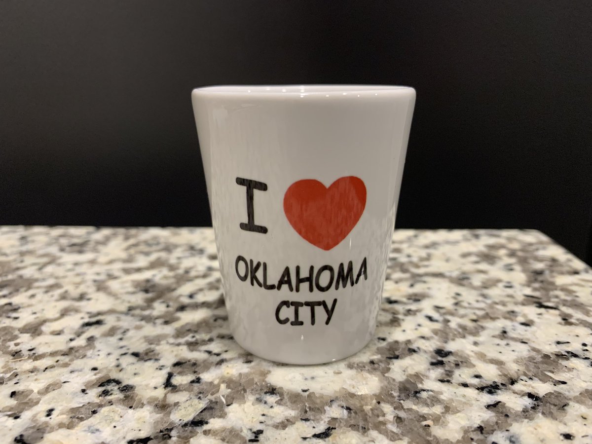 Day 16: In lieu of travel I’d like to do a tour of past trips via shot glasses. We went to a March wedding in Oklahoma and almost died a few times because of a blizzard and their inability to clear toll roads. This one is ironic.. a souvenir of losing one of my nine lives.