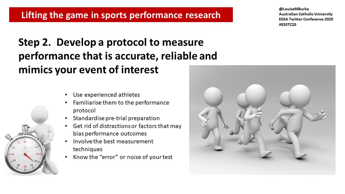 4/10 Measuring sports performance in a precise and meaningful way is one of the hardest parts of sports science research. Time to exhaustion tells us something about exercise capacity but doesn’t capture the complexity of most sports.  #ECSSTC20
