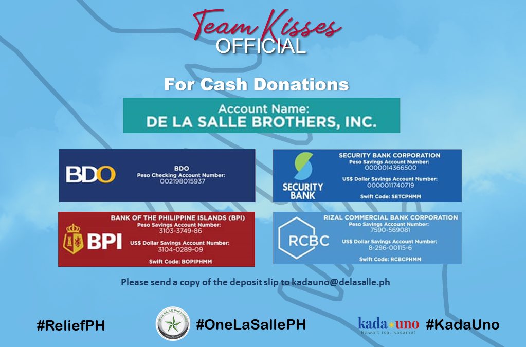 We are calling out and encourage you to support De La Salle Philippines’ Kada Uno Initiative to help those who were affected by Typhoon Rolly and Ulysses.

<a href="/KissesDelavin/">Kisses Delavin</a>
#KissesDelavin
#Kissables

#ReliefPH
#OneLaSallePH
#KadaUno

-Siblings