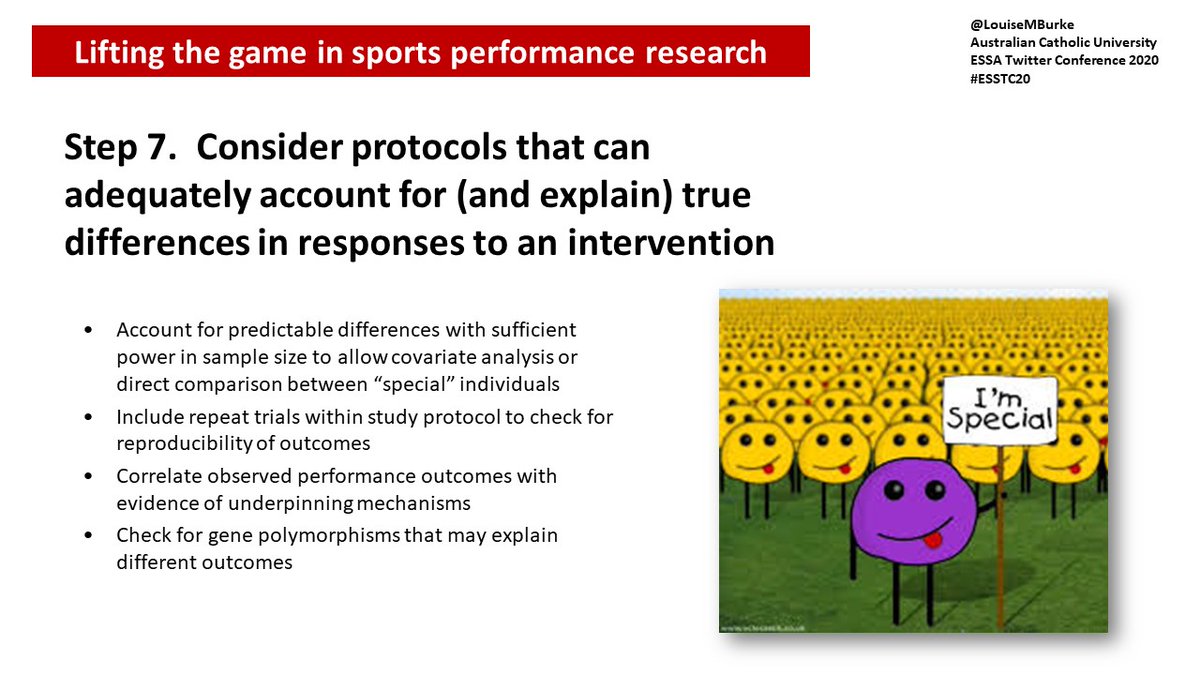 9/10 Ten athletes went faster after your intervention. 1 athlete was slower. A non-responder? A bad day at the office? Measurement error? Some athletes are truly “special” in their response to a treatment, but all explanations need to be considered  #ECSSTC20