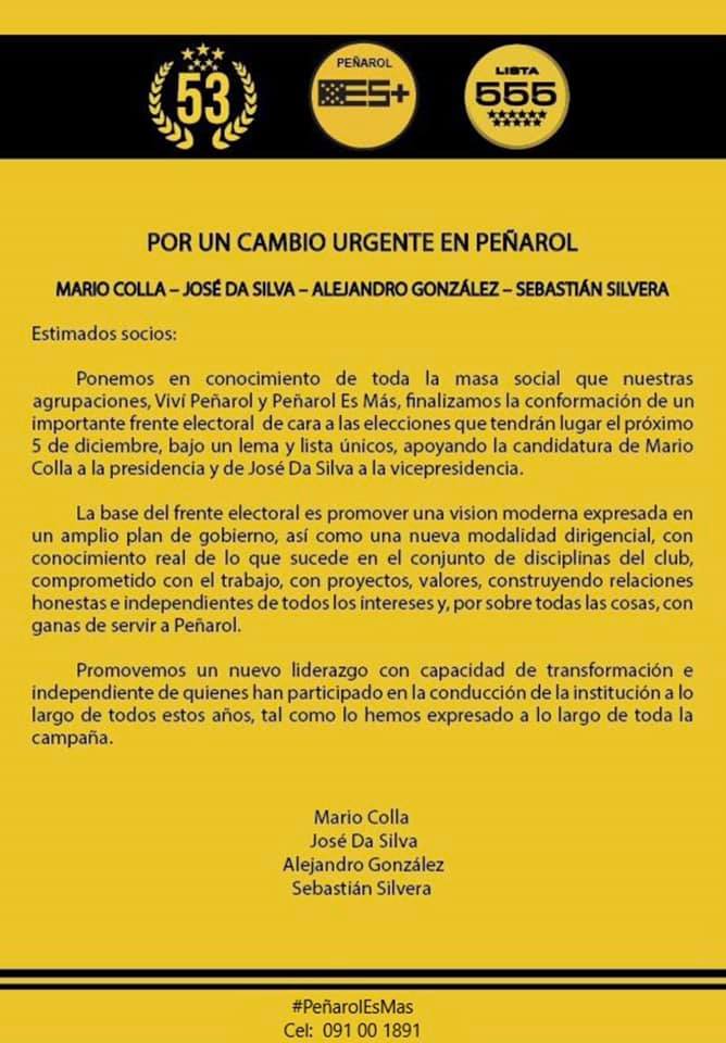PenarolEsMas's tweet photo. Por un Peñarol mejor y unido para volver a ganar !!!Vota la lista 555!
Pensando siempre primero en #Peñarol buscamos la #UNIDAD con una visión moderna y una nueva modalidad dirigencial con conocimiento real de lo que sucede dentro del club.
#PeñarolEsMas #ViviPeñarol #Lista555 https://t.co/qVw3wIaqPr