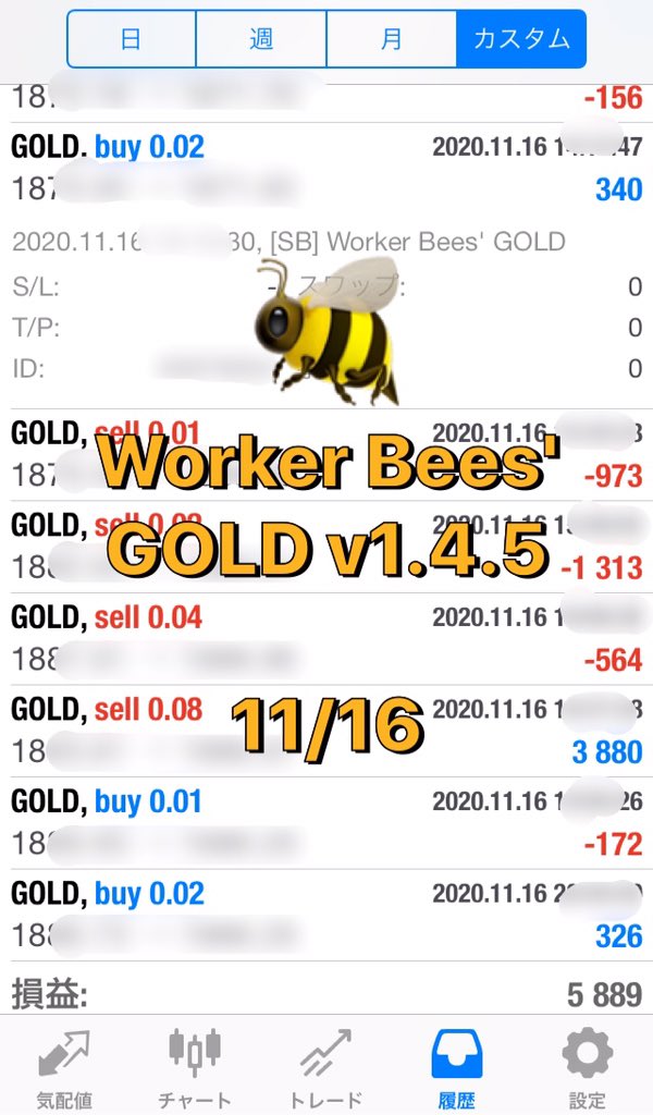 worker_bees_ea's tweet photo. おはようございます🐝✨

Worker Bees' GOLD   EA
11/16の成果🐝✨

昨夜の急落でもしっかり✨

🐝EA無料配布、予約受付中🐝
ご希望の方は固定ツイートからどうぞ✨

#EA #GOLD  #FX自動売買 #FX #為替 #旅トレード #MT4インジケータ #裁量トレード #為替 https://t.co/KUE1TuwWYh
