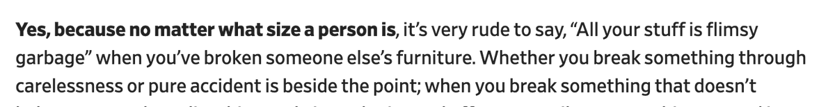 It's worrisome that that this advice starts from a place of "no matter how fat this person is, this person is being rude" -- isn't it sus that the only thing this person is being rude about is pointing out that this world is an inaccessible, humiliating place for fat people?