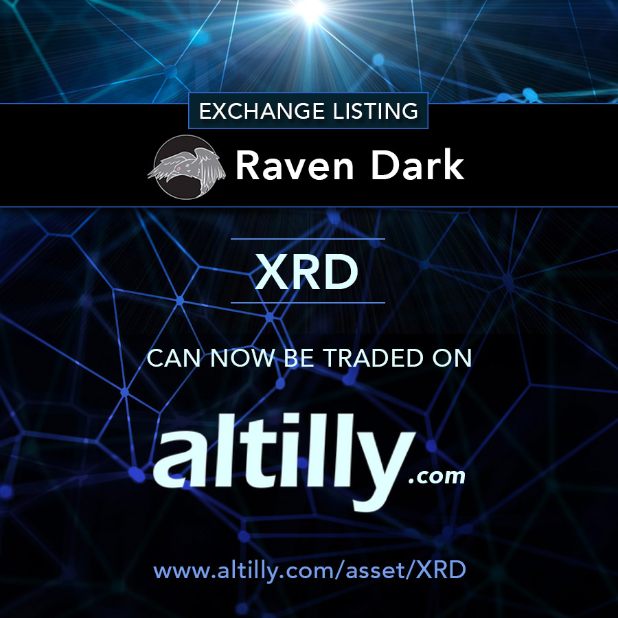 altillycom's tweet photo. We are proud to announce that #RavenDark ( $XRD )
@ravendark_xrd can now be traded on #Altilly.
Happy trading!
https://t.co/fMCgtVb135 https://t.co/0tQ2rIXI7O