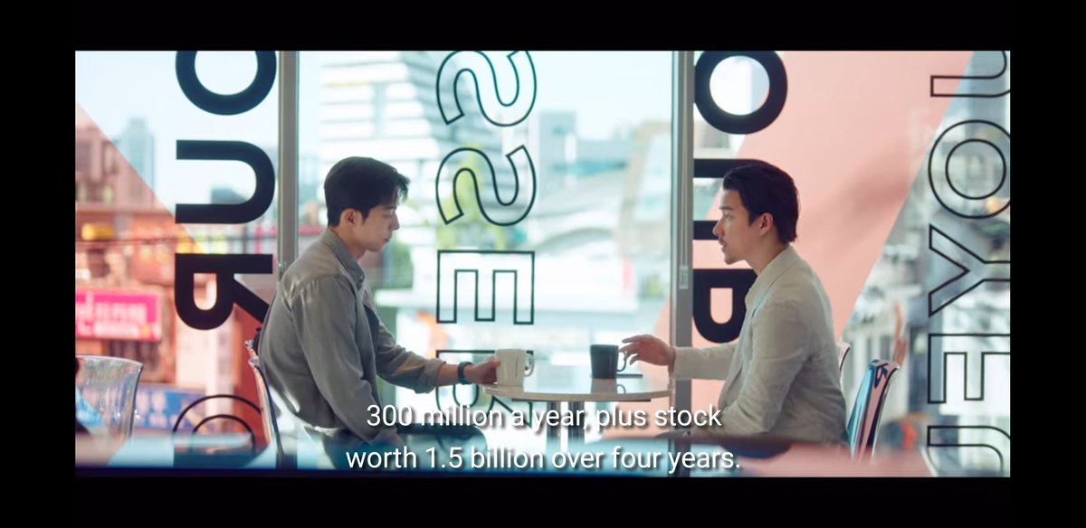 Alex Kwon 1st offer: work as an engineer with the best salary: 300.000$ per year, stock options 1.5 billion$ for 4 years. If  #NamDoSan ok then his income will surpass  #HanJipyeong by 100.000$. This option is good opportunity for  #dosan but bad news for  #samsantech  #StartUpEp10