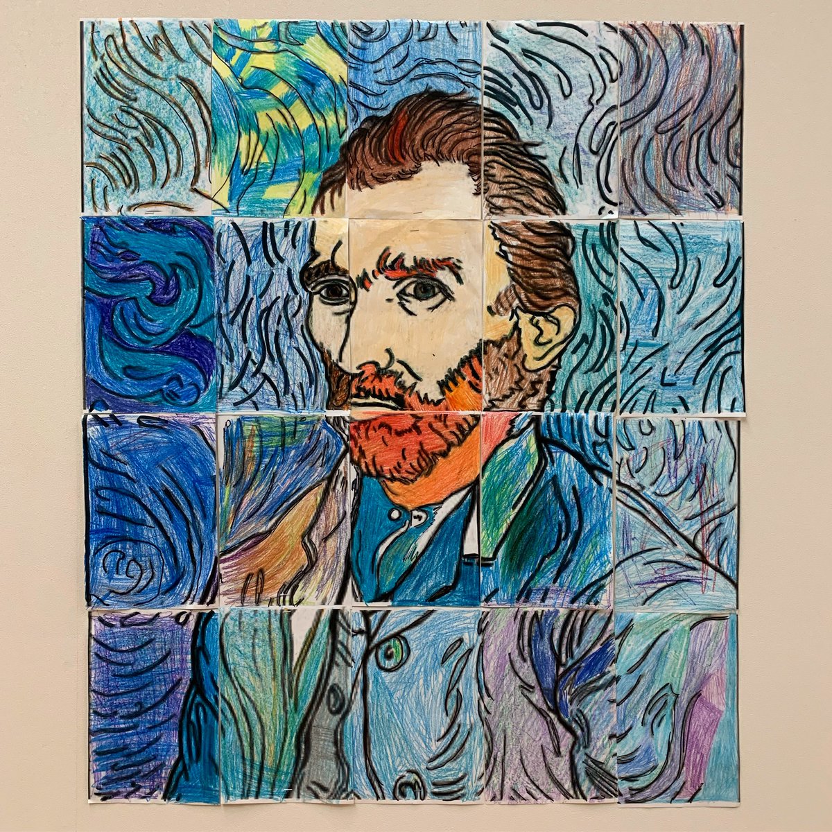 GantivaTanya's tweet photo. Van Gogh has been taking over our hallways 💫 @WoodardCFISD  @CFISDArt  #naea #taea #txarted #elementaryarted #VanGoghInspires #vincentvangogh https://t.co/g3wfla8YBz