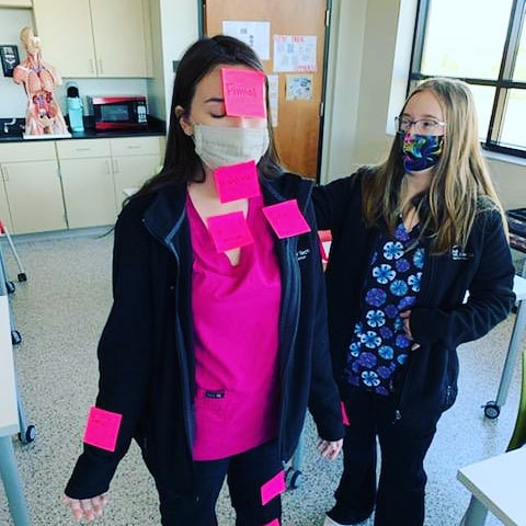 BTBiosci's tweet photo. Relay race your way to learning the bones in your body in Allied Health with Mrs. Lynch!🦴🦵 #funwithpostits #handsonlearning #butlertech https://t.co/Lxt7jusutV