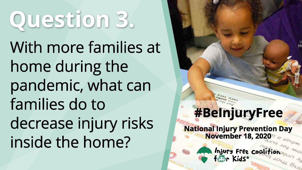InjuryFreeKids's tweet photo. Q3. With more families at home during the pandemic, what can families do to decrease injury risks inside the home? #BeInjuryFree https://t.co/QGgoVT9BP6