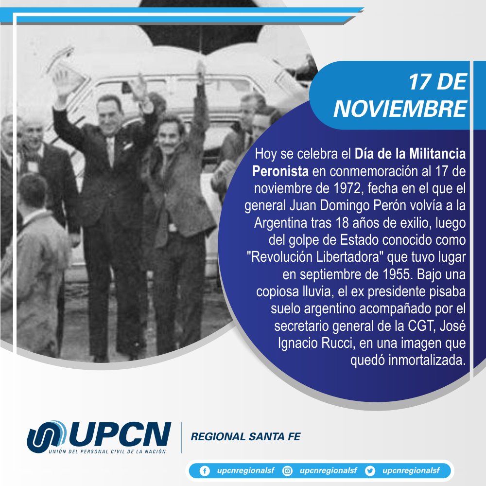 UPCNRegionalSF's tweet photo. Felíz #DíaDeLaMilitancia compañer@s!
• • • • • • • • • • • •
• • • • • • • • • • 
#UPCN
#UPCNNación
#UPCNNaciónSantaFe
#SomosUPCN
#TrabajadoresPublicosNacionales
#ConLaResponsabilidadDeSerMayoría
#Argentina #PerónVuelve #Peronismo #DíaDelMilitante #VivaPerón https://t.co/ZksYtir5sD