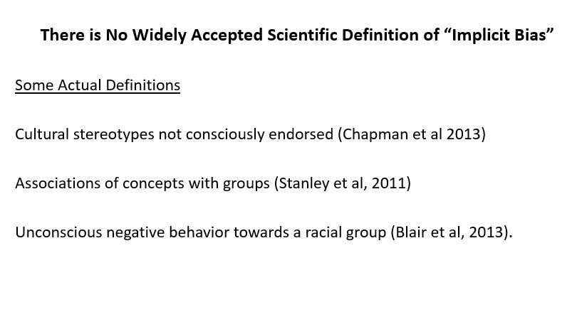 The IAT is the most common measure of implicit bias.But no one knows what it measures.Slides 15 & 16