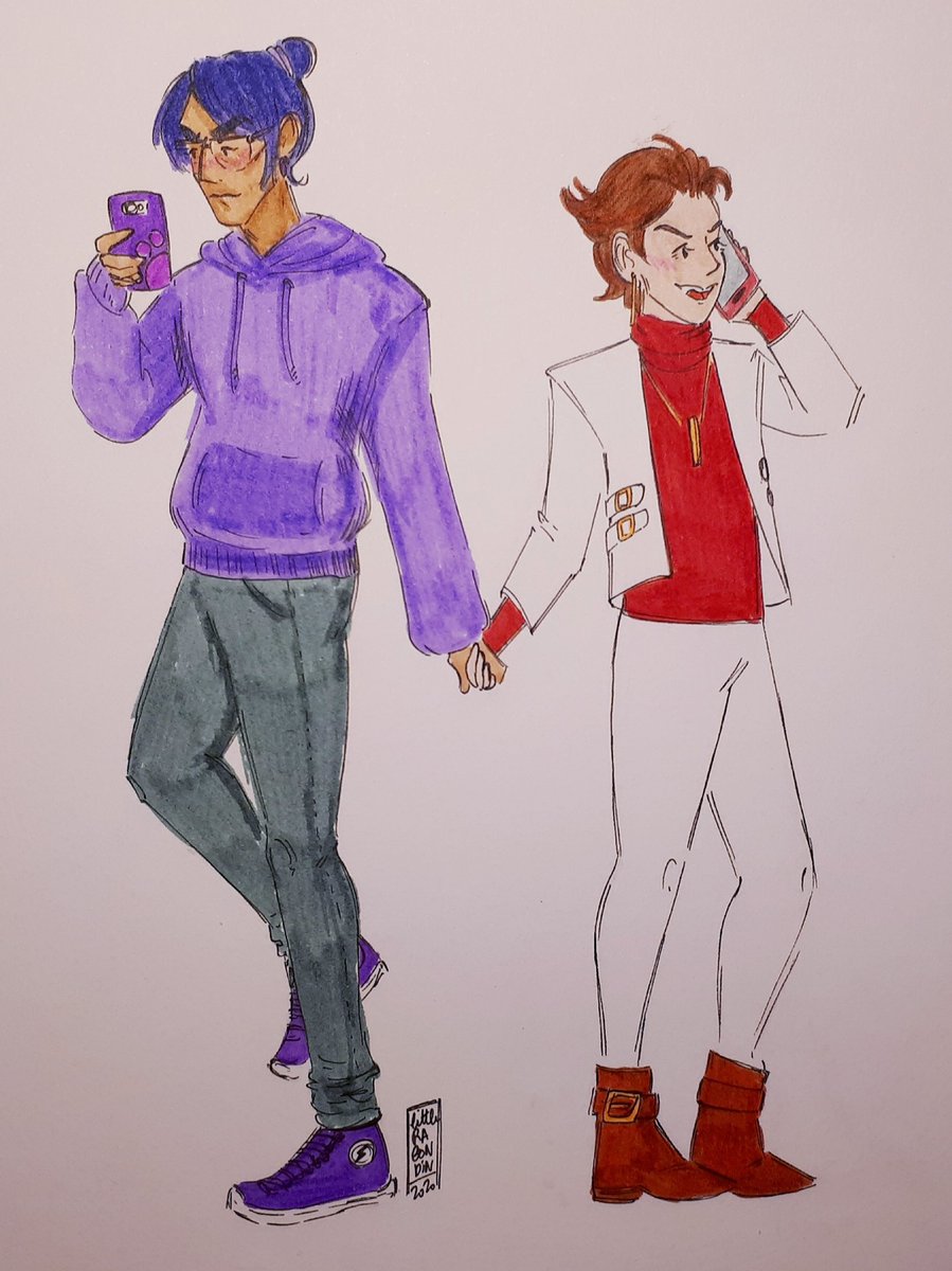 Waiting for the driver to pick you, your impeccable fashion sense, and your purple boyfriend up. 
My newsketchbook absorb ink from the felt pens very differently, trying to get used to it.
#JiangCheng #WenChao #Chengchao #MoDaoZuShi #mdzsfanart