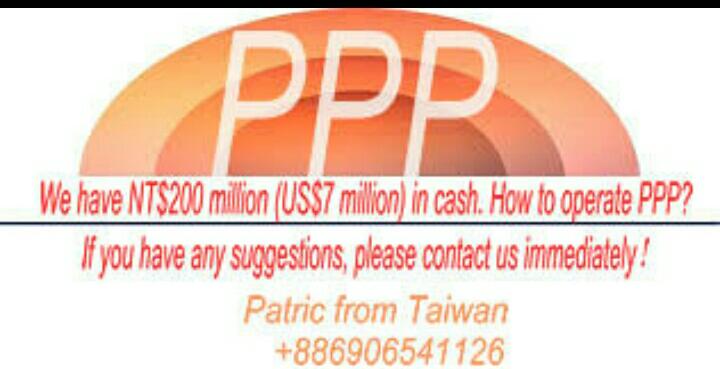 formolight's tweet photo. We have NT$200 million (US$7 million) in cash. How to operate PPP? If you have any suggestions, please contact us immediately
我們有7百萬美元現款，預備操作PPP，有好建議請聯繫！
Patric from Taiwan WhatsApp+886906541126 https://t.co/wfdYuBPQse