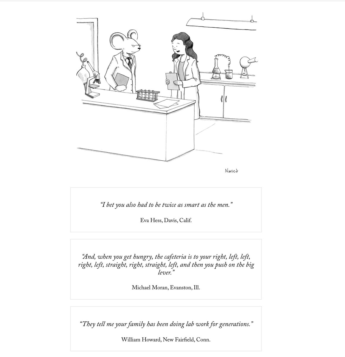 doc_nad's tweet image. And the winning caption is...
My Entry in The New Yorker Cartoon Caption Contest #730 buff.ly/38Vd3hv #NaviedMahdavian #LabMouse #TheNewYorker #Cartoon #CaptionContest