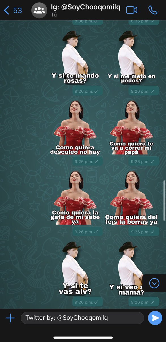 SoyChooqomilq's tweet photo. Estreno doble!🔥
Hice 30 stickers de Nodal y Angelica, ¿los quieren? Denle rt❤️❤️❤️ @elnodal #stickers #stickerswhatsapp https://t.co/qGwghbjZqv