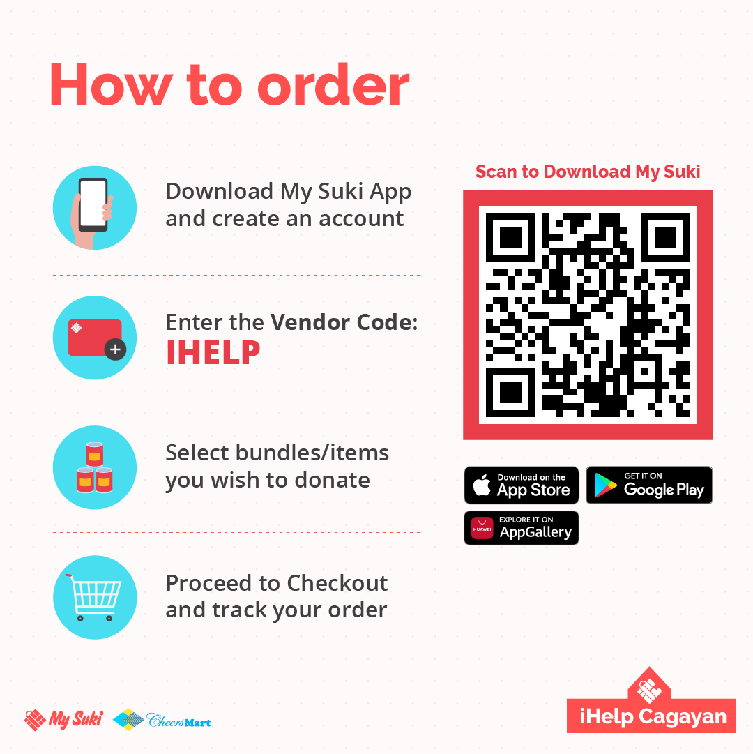 MySukiApp's tweet photo. Ngayon ay ginintuang oras ng pagtulong. Madali nating maipaparating ang ating mga grocery donations sa mga nasalanta ng bagyong #Ulysses sa Cagayan, gamit ang IHELP!

Kung may katanungan, please send us a message or call our IHELP Hotline: +639175273661.
 #CagayanNeedsOurHelp https://t.co/dDZ6AsrEfh