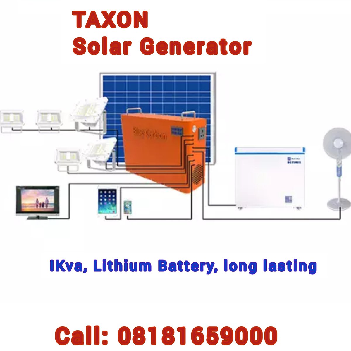Taxon 1kva Solar Generator, long lasting with Lithium battery. 

Price: 170,000 naira
Call 08181659000

#solarenergy
#renewableenergy
#lithiumbattery
#nigerians
#Nigeria
#energybooster 
#nigerians 
#lekkiwives 
#lekki 
#ajah 
#ajahlagos 
#bananaisland 
#abujabusiness 
#asokoro