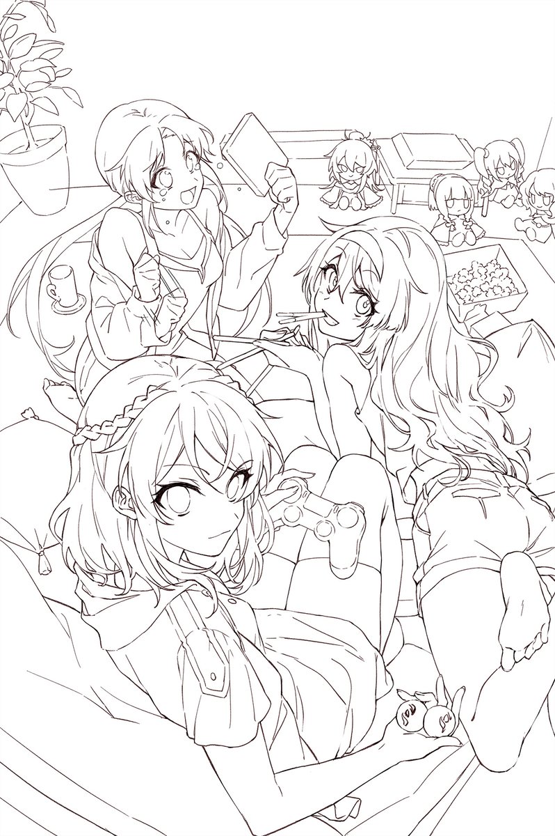 下書きをそのまま修正して線画にしたやつ #線画と塗った後を見せてください 